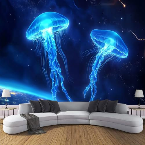 Fotomural Tela de seda para Pared Medusa Azul - Espacio Exterior Mural para paredes Fotomural Decorativo, 450x315cm Decoración comedores Salones Habitaciones