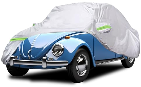Autoabdeckung Vollgarage Ersatz für VW Beetle 1960-1980,Anti-Scratch Staub Wetterfeste UV Schutz Autoschutzhülle,Auto Abdeckplane mit Reißverschlus,Reflektierende Autoabdeckung(Silber)