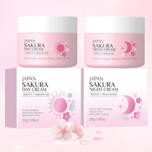 Sakura 2 pezzi crema giorno e crema da notte Duo per ragazze adolescenti, crema viso anti-invecchiamento con retinolo, acido ialuronico e vitamina C, crema idratante giorno e notte per le donne