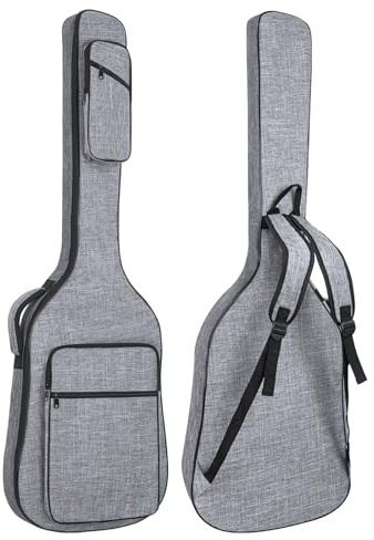 Muscab Gigbag für E-Bass, 11 mm Polsterung, 11 mm, Tasche für E-Bass, Bassgitarre, Rucksack mit Umhängeband und 4 Taschen, Grau