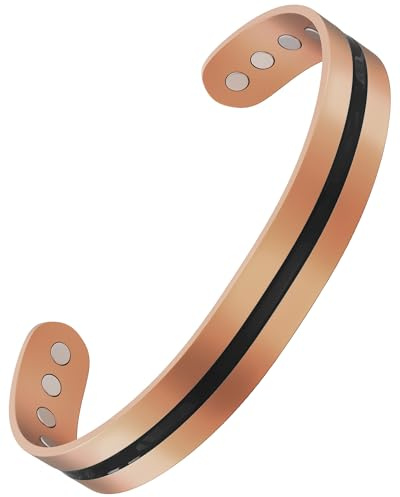 Jeracol Magnetiskt armband i koppar för män och kvinnor, 99 % rent koppararmband för män – justerbar manschett med presentask (koppar enkel linje)