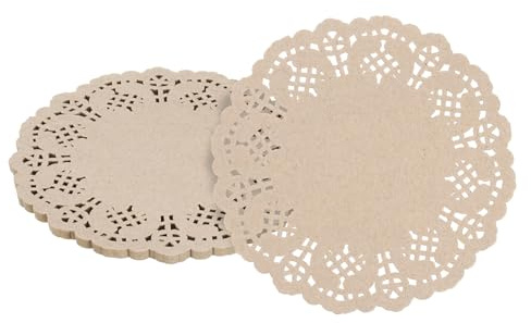 QUARKZMAN 100 Stück Papierdeckchen, 5,5 Zoll Spitzenpapierdeckchen, Einweg-Papier-Tischsets für Kuchen, Teller, Basteln, Partys, Hochzeiten, Tischgeschirr, Braun