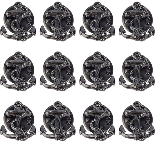 SUPERFINDINGS 12 Piezas Broche Ancla Dorado/Platino/Negro Ancla Pines Decorativos Broches de Aleación Broche de Vela Diseño Marino Pin de Solapa para Mujeres y Hombres Traje Abrigo Chaqueta de Tela