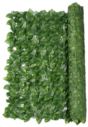 Valla de Hiedra Artificial, Enrejado de Hiedra Artificial, Malla de Enrejado, Rollo de Vallas expansibles con Hojas sintéticas, seto de privacidad Resistente a la decoloración UV, paisajismo de Pared