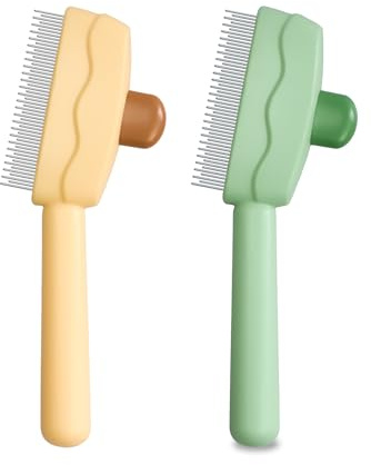 ETIALURE Brosses de Toilettage pour Chat, Brosse Chien Poil avec Bouton Realease, Peigne D'épilation pour Animaux (Jaune et Vert)
