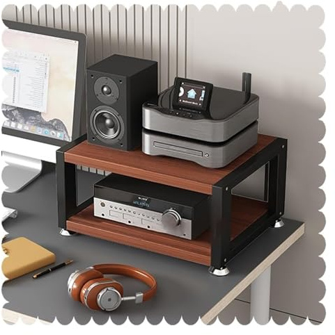 Mobile Stereo hi fi Rack, Supporto Multimediale AV Supporto da tavolo piccolo for casa/ufficio/sala giochi(Teak,2Tier-L45cm)