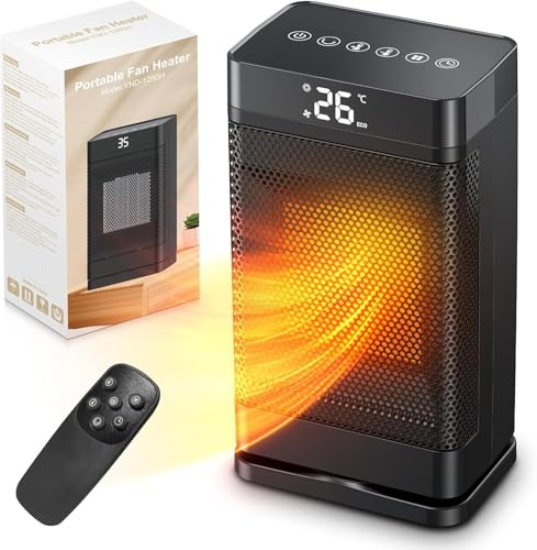 Energiesparender Heizlüfter, 1500W Elektrischer PTC Keramik,Thermostat, Überhitzungs & Kippschutz,90-Grad-Horizontaldrehung, 12 Std. Timer, Elektroheizung für Räume Schlafzimmer,Wohnzimmer