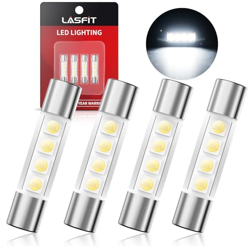 LASFIT 29mm 6614F LED Vanity Mirror Lights Bulb, Extremely Bright 3030-SMD chips 6641 6612F 6614 LED Bulb, Fit for Sun Visor Lights, 6000k White Car Festoon, 4 Bulbs