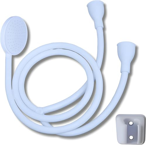 YAYGOODS Double Tap Shower Spray | 1.5M Push-On Shower Hose Attachment for Bath Taps | White Shower Head for Bathroom | Fits Round & Oval Taps | Easy Install Bathroom Accessory