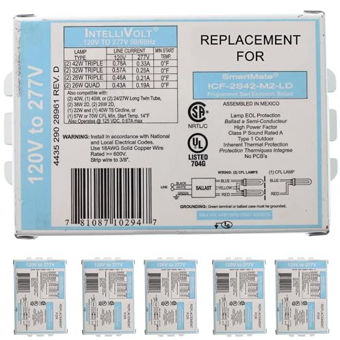 OHLECTRIC (6-Pack) Replacement for Philips Advance ICF-2S42-M2-LD Electronic CFL Ballast, 120-277V, Programmed Start, 4-Pin, Operates 2×42W Lamps, High Power Factor, Multi-Volt SmartMate Series