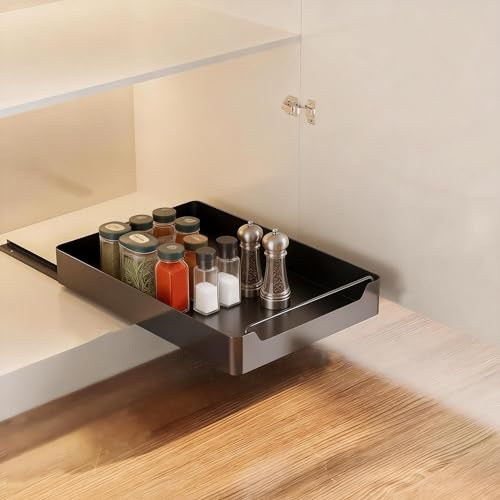Garvee Cajones Extraíbles para Despensa y Cocina, Organizador Deslizante de Acero Inoxidable, Instalación Sin Taladros,Negro 43 * 30 * 7cm