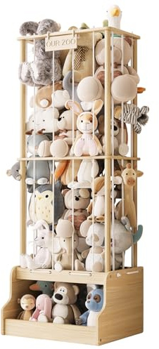 EXPERLAM Stuffed Animal Storage, Wood Zoo with Toy Chest, Vertical Stuffed Animal Holder with Thicker Elastic Band, Plushies Storage for Playroom, Living Room, Nurseryroom, Bedroom