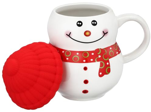 SUPVOX Tazza da Caffè in Ceramica 350 Ml con Coperchio Pupazzo di Neve Natalizio, Tazza da Latte Decorativa per Feste di Natale, Regalo Creativo per Amici e Famiglia