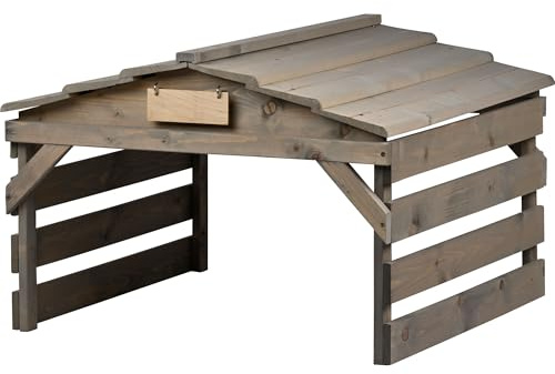 dobar Robot Lawnmower Garage Made of Wood with Removable Roof, Lawn Robot Shelter with Customisable Sign, 78.5 x 74 x 52.5 cm, Stone Grey