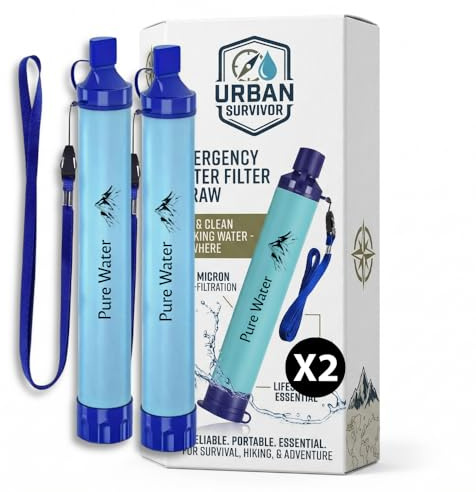 Paille Filtrante Portable 0,1 Micron, Purificateur d'Eau 5000L avec Charbon Actif, Ultra-Légère pour Camping, Randonnée, Trek, Voyage et Survie (2)