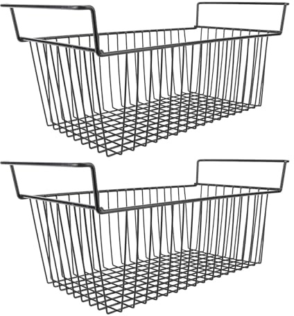 Pwshymi Bacs de Rangement pour Congélateur Coffre, Paniers en Fil Métallique Robustes pour Conserver les Aliments dans les Congélateurs, les Armoires et les Placards, 2 Pièces Noirs (L49,5 cm X L29