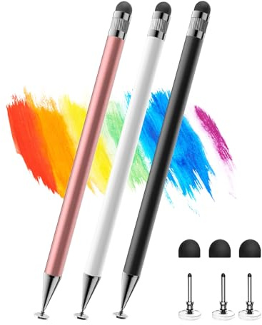 Kenkor Stylus Pens for Touch Screens, 2-in-1 Universal Tablet Pen for iPad Pencil, Stylus for Switch/iPad/iPhone/Android/Samsung Galaxy/Surface/HUAWEI/VIVO/OPPO, All Touch Screens (Black White Pink)