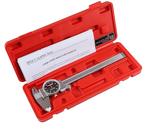 Accusize Industrial Tools 0-6 x 0.001 (Range x Resolution) Dial Caliper, Black Face Red Needle, Stainless Steel in Fitted Box, P920-B216