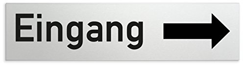 Türschilder24 Schild/Türschild 160 x 40 x 1,5 mm - Aluminium Vollmaterial eloxiert - Oberfläche in geschliffener Edelstahloptik - 100% Made in Germany (Eingang + Richtungspfeil rechtsA)