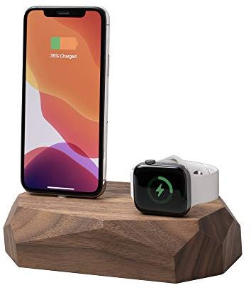 Oakywood - Doppia stazione di ricarica Apple - Dock 2in1 in legno compatibile con Apple Watch, compatibile con iPhone - 1 connettore Lightning USB-A incluso - Dock combinato - Noce