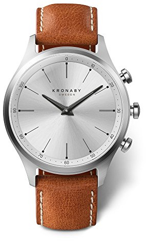 KRONABY Uhr Smart Herren Hybrid aus Edelstahl und Leder Braun | Analog-Smartwatch, Wasserdicht 10 ATM S3125/1, Musiksteuerung, Schrittzähler, Anrufbenachrichtigung und -ablehnung, Sekel