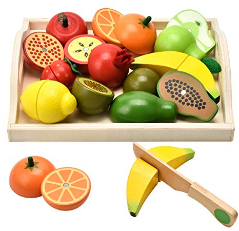 CARLORBO Holz Küchenzubehör Kinderküche Zubehör - Holzspielzeug Lebensmittel für Kinder Küche Gemüse Obst Spielküche Spielzeug 2 Jahr