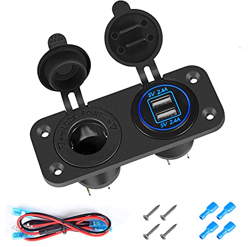 Thlevel Dual USB Ladebuchse 12V bis 24V Steckdose wasserdichte Zigarettenanzünder Buchse für Rocker Panel Schalter auf Marine Boat Car