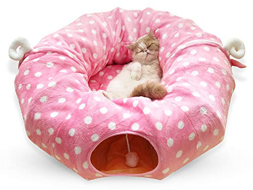 PETCUTE Katzentunnel Katzenbett katzentunnel rascheltunnel Faltbarer katzenspielzeug Katzen Tunnel für große Katzen