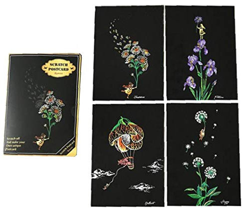 4pcs / Set Diy Scratch Postkarte Geburtstag Karten Wunsch Grußkarten Kinder Geburtstag, Weihnachten, Geschenke, Blumen