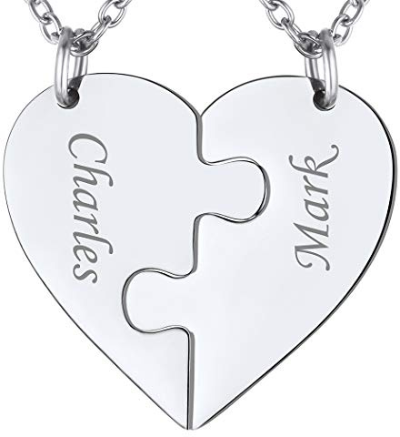Suplight Collana Donna Personalizzata a Cuore Divisio con Nome in 2 pezzi collana donna Acciaio Inossidabile Collana Puzzle collana coppia personalizzata Regalo Natale San Valentino
