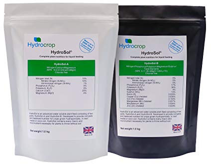 Hydrocrop Soluble Dry Powder Complete Hydroponics/Coco Nutrients Plant Fertiliser Feed (2.0kg each HydroSol A & B)
