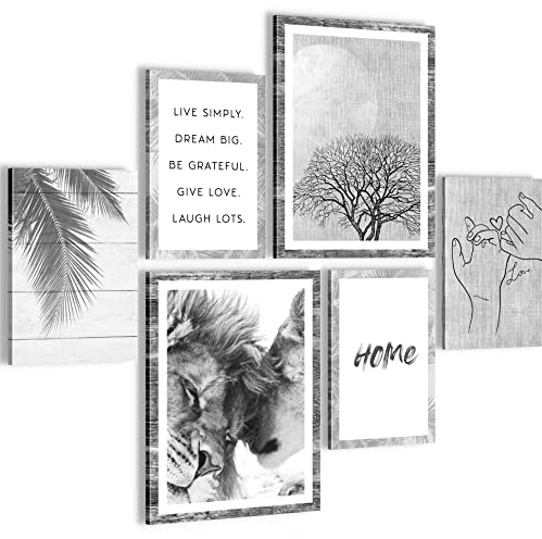 Novart Wandbilder Set Löwen Liebe Home Schwarz Weiss - KEIN EXTRA RAHMEN BENÖTIGT - Modern Deko - Wohnzimmer Schlafzimmer N018563c