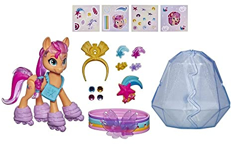 My Little Pony: A New Generation Kristall-Abenteuer Sunny Starscout, 7,5 cm großes orangefarbenes Pony mit Überraschungsaccessoires, Armband
