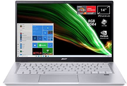 Acer Swift X SFX14-41G-R5VA PC Portatile, Notebook con Processore AMD Ryzen 7 5700U, RAM 8 GB DDR4, 512 GB PCIe NVMe SSD, Display 14 FHD IPS LED LCD, NVIDIA GeForce GTX 1650 4 GB, Windows 10 Home