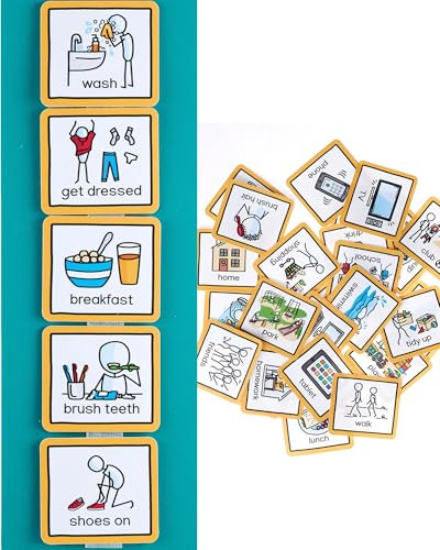 Visual Timetable Children's Routine Chart with 35 communication cards to support transition for autism, adhd, down's syndrome, speech and language delay. (Visual Timetable for Children at Home)
