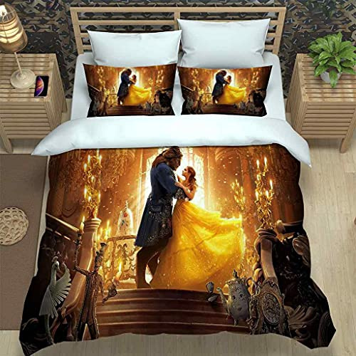 UQZHZL Juego de Ropa de Cama con Cierre de Cremallera Cama 150/135 - La Bella Y La Bestia Juegos de Fundas Edredónes 230x230 cm con 2 Fundas de Almohada de Microfibra Suave Moderna