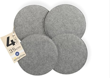 sunnypillow 4er Set Sitzkissen Filz Stuhlkissen rund Ø 36cm - gemütliche Filzkissen für Bank und Stuhl in Haus und Garten - Indoor/Outdoor - Polster Stuhlauflage, Sitzauflage - Kissen Hellgrau