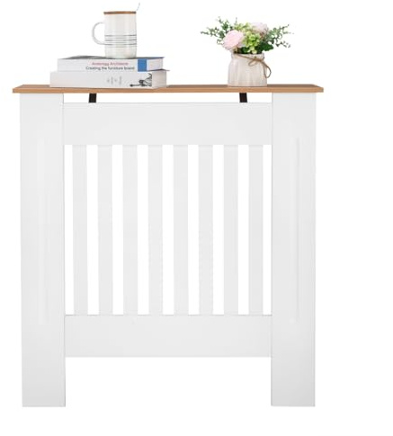 Alightup Cache Radiateur en MDF Peint - Couvercle Design Armoire | avec Lattes en Bois et Grille Étagère Supérieure - Dimensions 71 x 17 x 80.5 cm pour Salon et Chambre