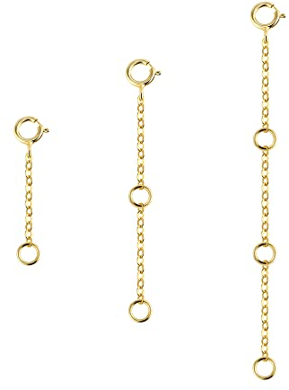 ALEXCRAFT 3-teiliges Gold Kettenverlängerungsset, 14 Karat vergoldet, für Damen und Herren, Halskette, Armband, Fußkette, 1-3 Zoll, Hypoallergen, Blei- und Nickel-frei
