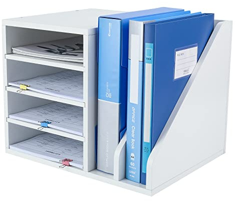 PAG 6 Fächer Große Kapazität Schreibtisch Organizer Holz Ordner Organizer Zeitschriftenhalter,Brief Papier Organiser Geeignet für Büros/Schulen/Haushalte, Weiß