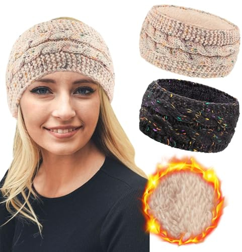 DRESHOW Diadema de Punto Cálido para Mujer Calentador de Orejas de Invierno Diademas de Ganchillo Bandas Gruesas para el Pelo de Lana