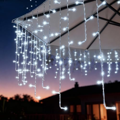 Zichaojia Eisregen Lichterkette Außen, LED Lichtervorhang mit Timer, IP44 Wasserdicht 8 Modi für Innenausstattung Außenbereich Schlafzimmer Hochzeit Weihnachten Party (Kaltweiß, 10m, 400 LED)