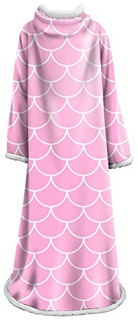 Hearda Oversized Kuscheldecke mit Ärmeln, Wearable Decke 3D Fisch Schuppen Gedruckt Flauschige Warm Plüsch TV-Decke, Übergroße Fleecedecke für Erwachsene Damen Herren (Rosa Schuppen,127x178cm)