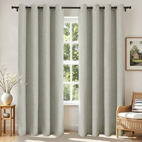 Joydeco Blackout Curtains 72 Inches Long 2 Panels Burg, Room Darkening Curtains for Bedroom, 100% Black Out Textured Thermal Drapes Privacy Protection 2 Panels Set(W52 x L72 Inch, Light Beige)