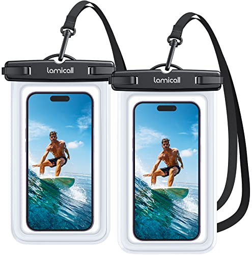 Lamicall Waterproof Phone Pouch Case - [2 Pack] IPX8 Waterproof Phone Case for Swimming Dry Bag with Clip Strap for iPhone 17 16 15 14 13 12 Pro Max Plus Air Mini, Samsung S23 Up to 7” - Transparent