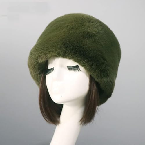 Damen Fellmütze Pelzmütze,Wintermütze Damenmütze Kunstfell Kunstpelz Mütze Klassische russische Kosakenmütze Beanie Mütze Winddichte Plüsch Warm Hut Fellmütze für Reisen,Skifahren,Wandern,Grün