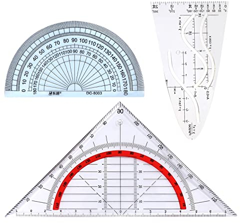 3 Stücke Parabel Glasklar Bruchsiche, Geometrie Dreieck Geodreieck Winkelmesser Kunststo ff Multifunktionales Lineal 16 cm bruchsicher, glasklar für Studenten Büro Designer Malerei