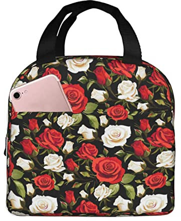 XVBCDFG Bolsas de almuerzo con estampado de rosas para hombres, mujeres, fiambreras, fiambreras reutilizables aisladas, pequeñas fiambreras Bento, fiambreras