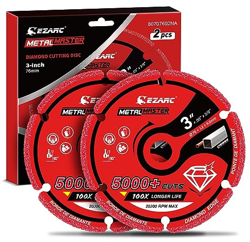 EZARC Diamond Cutting Wheel 3 x 3/8 Inch, 5000+ Cuts on Metal, 2 Pack, Gray, Die Grinder, Diamond Material