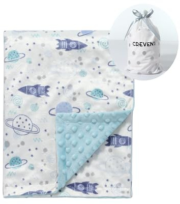 CREVENT Mink Nursery Blanket for Girls Boys Unisex, Soft Comfy Receiving Blanket with Dotted Backing for Newborns Toddlers - 75cmX100cm (Space)